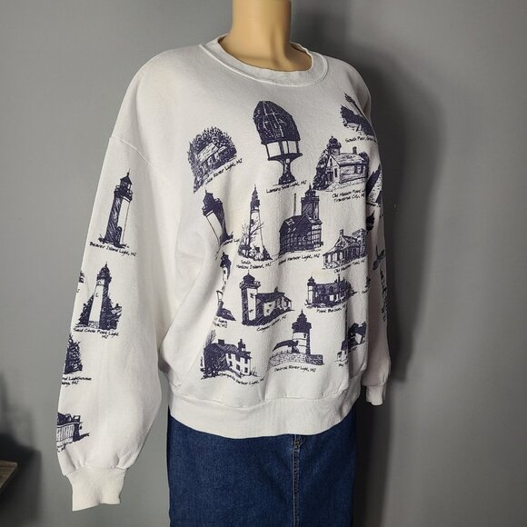 Lighthouse Vintage Sweatshirt Michigan 90s Oversized Size XL Fisherman Comfy - Picture 3 of 11